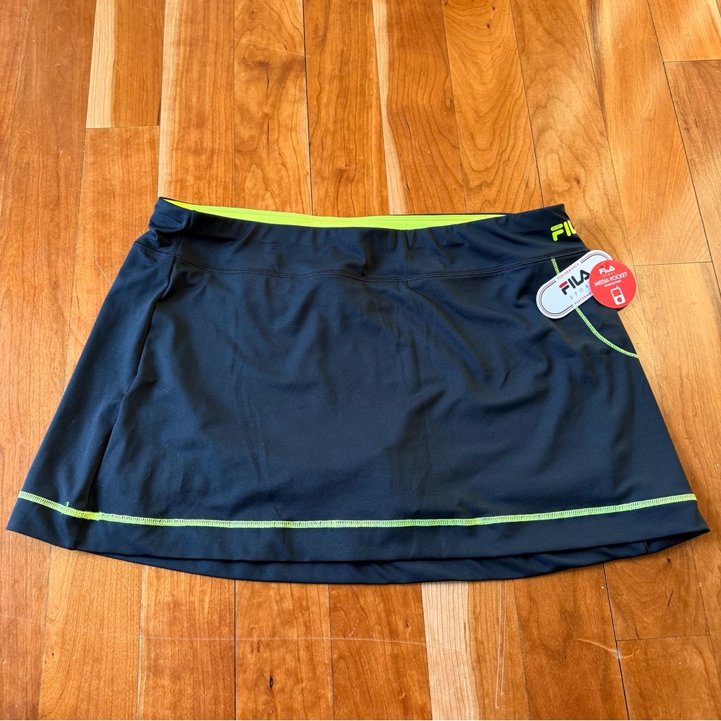 Fila Nwt Tennis Skirt Compression Shorts Xl Black And Neon Great Style